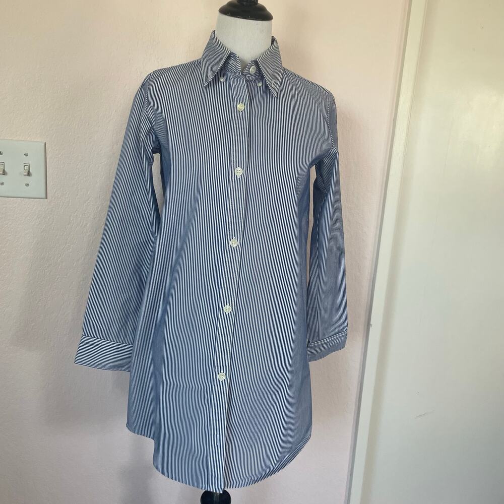 Korean Fashion Blue Pinstripe Shirt Dress Preppy Button Down - Picture 2 of 9